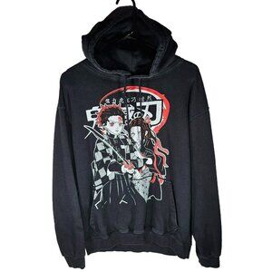Demon Slayer Hooded Sweatshirt Hoodie Front Pocket Women's Size L Black Wali